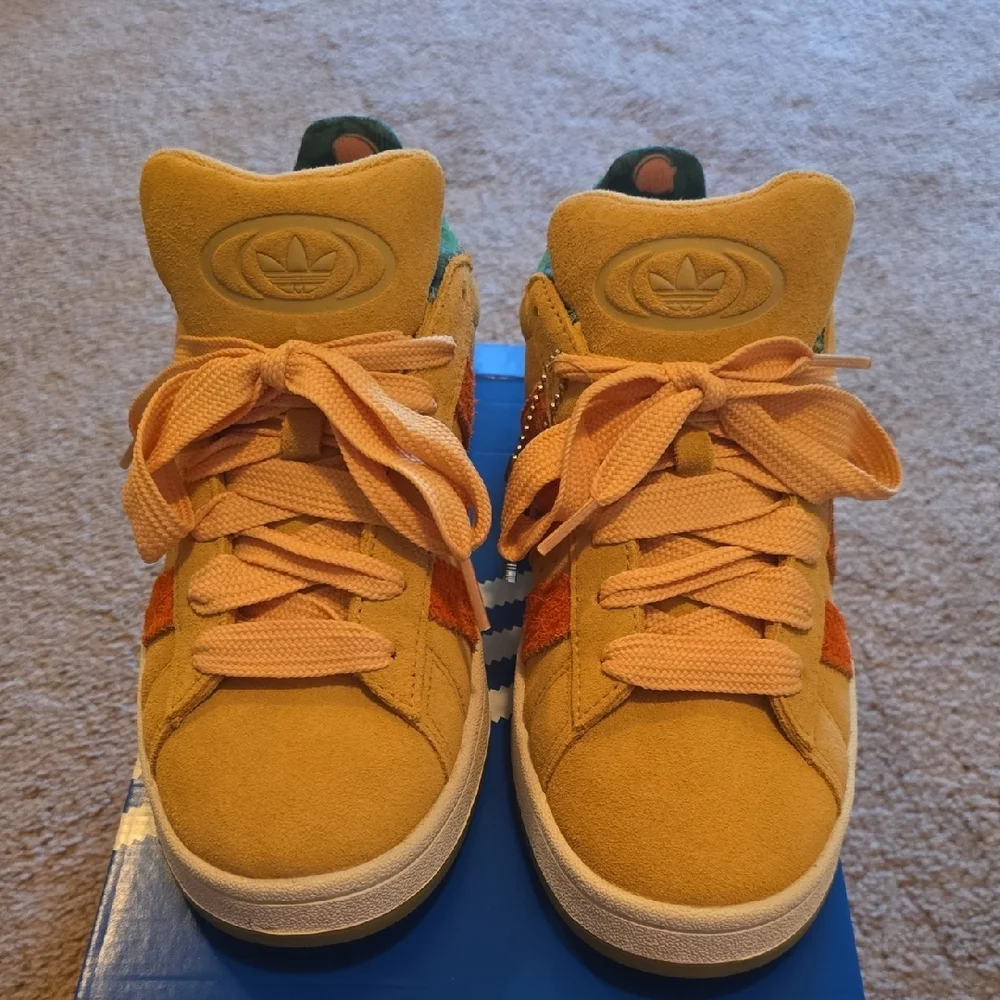 adidas Suede Low-Top Sneakers in Peach with Orange Stripes